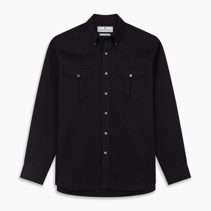 Navy Cotton Weekend Fit Western Shirt with Dorset Collar Image 5