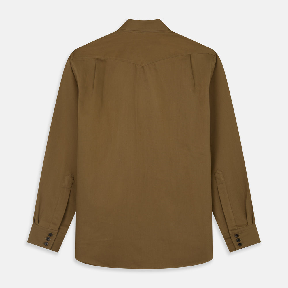 Khaki Cotton Weekend Fit Western Shirt with Dorset Collar