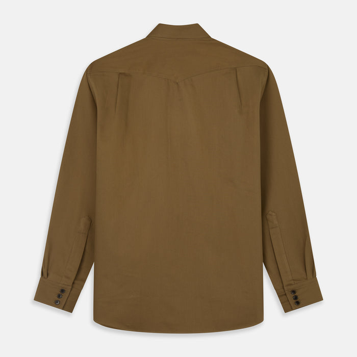 Khaki Cotton Weekend Fit Western Shirt with Dorset Collar Image 4