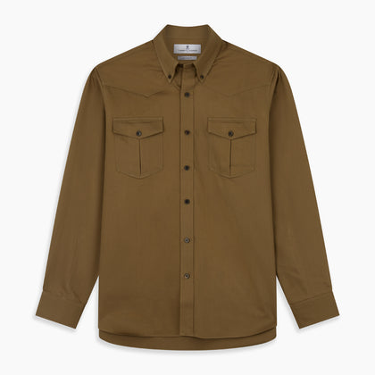 Khaki Cotton Weekend Fit Western Shirt with Dorset Collar Image 6