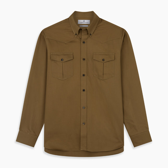 Khaki Cotton Weekend Fit Western Shirt with Dorset Collar Image 6