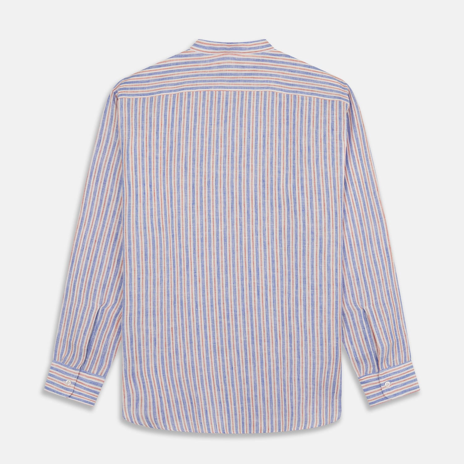 View 5 of product Blue & Red Linen Stripe Weekend Fit Shirt with Stand Collar