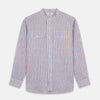 View 1 of product Blue & Red Linen Stripe Weekend Fit Shirt with Stand Collar