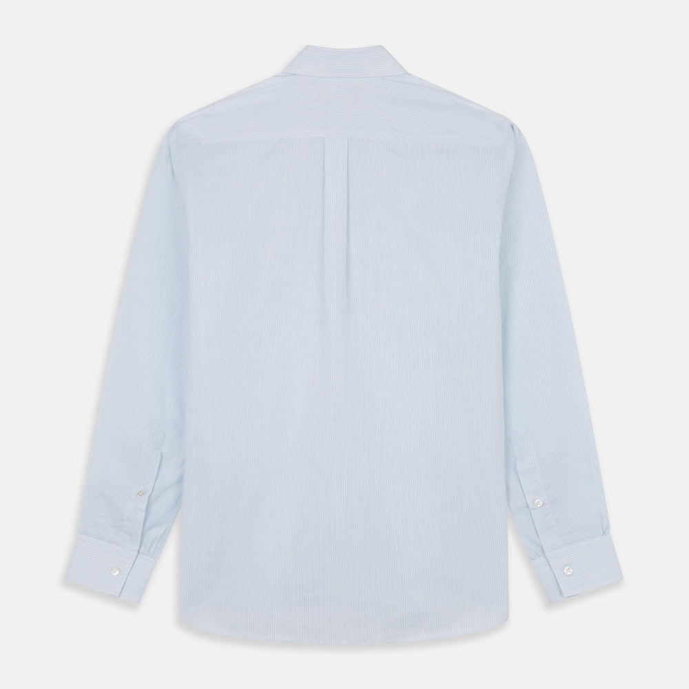 Sky Blue Chambray Stripe Weekend Fit Shirt With Dorset Collar