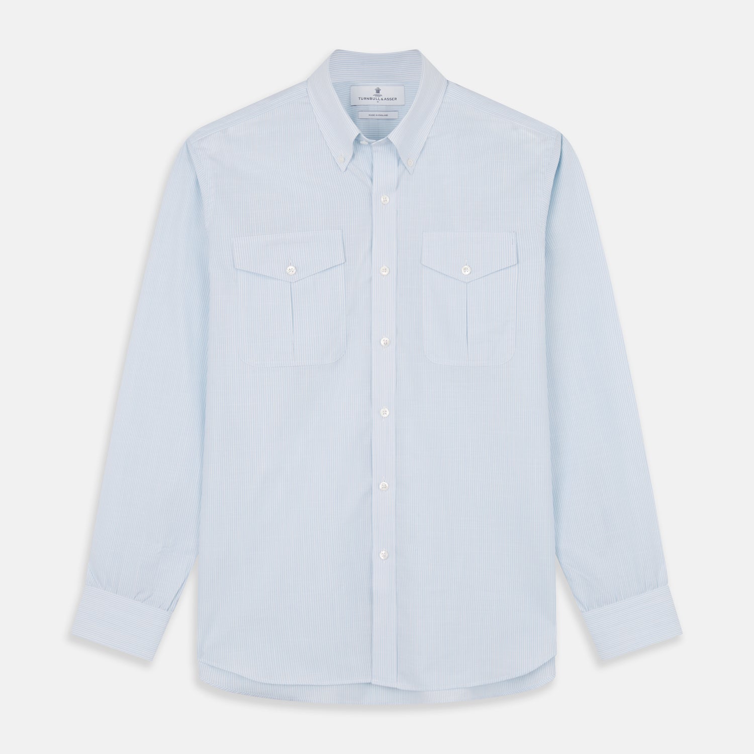 Sky Blue Chambray Stripe Weekend Fit Shirt With Dorset Collar