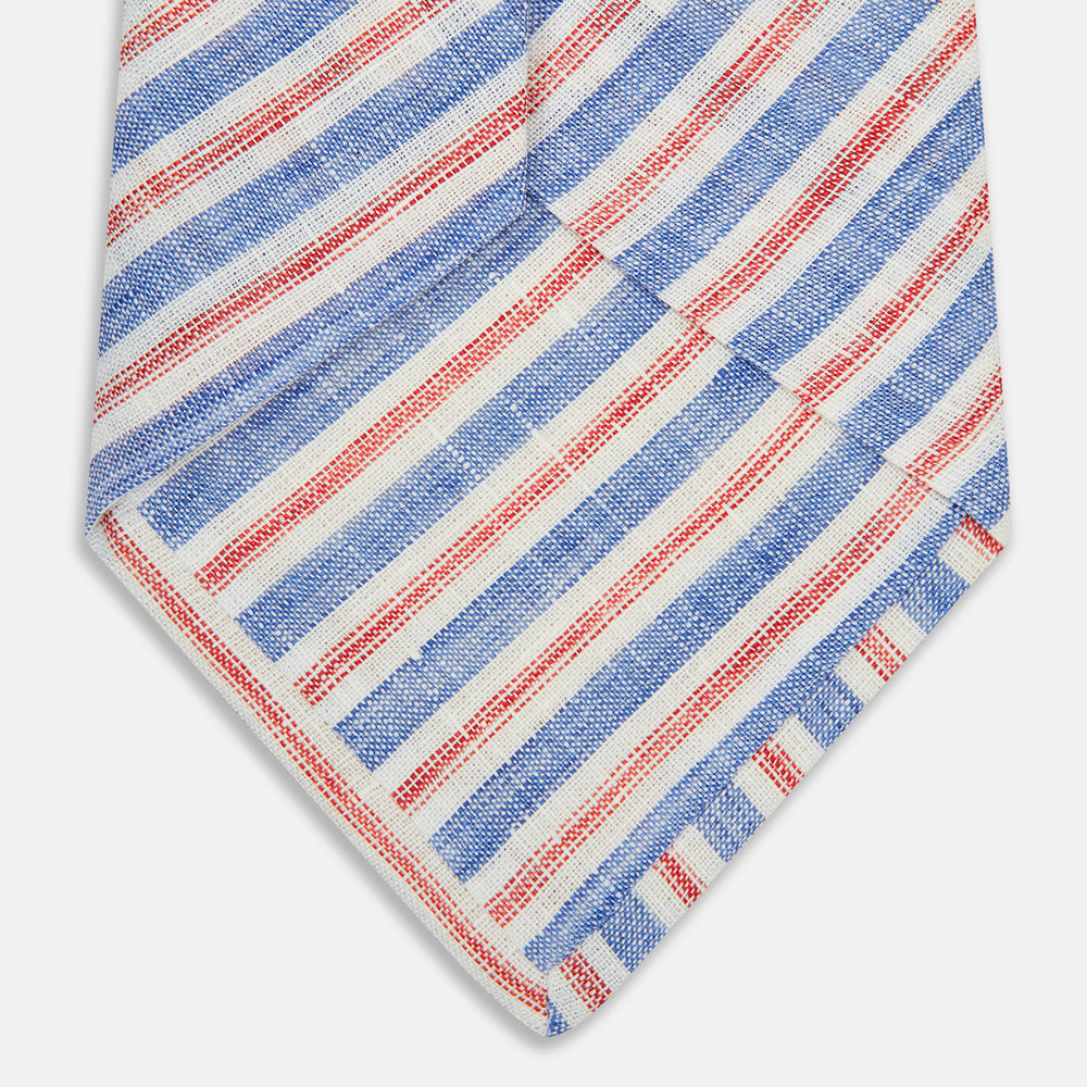 Sky Blue and Soft Red Linen Stripe Tie