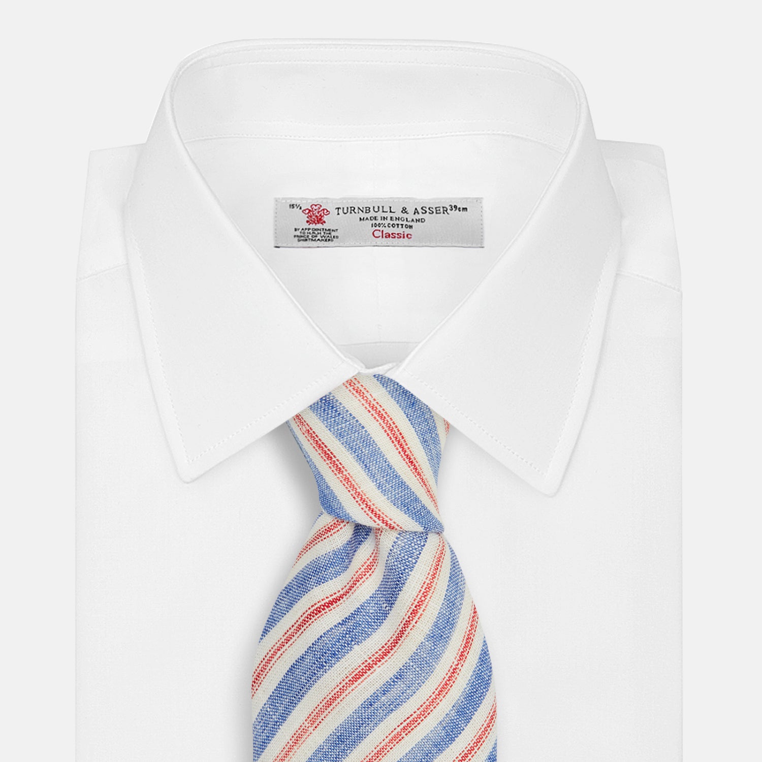 Sky Blue and Soft Red Linen Stripe Tie