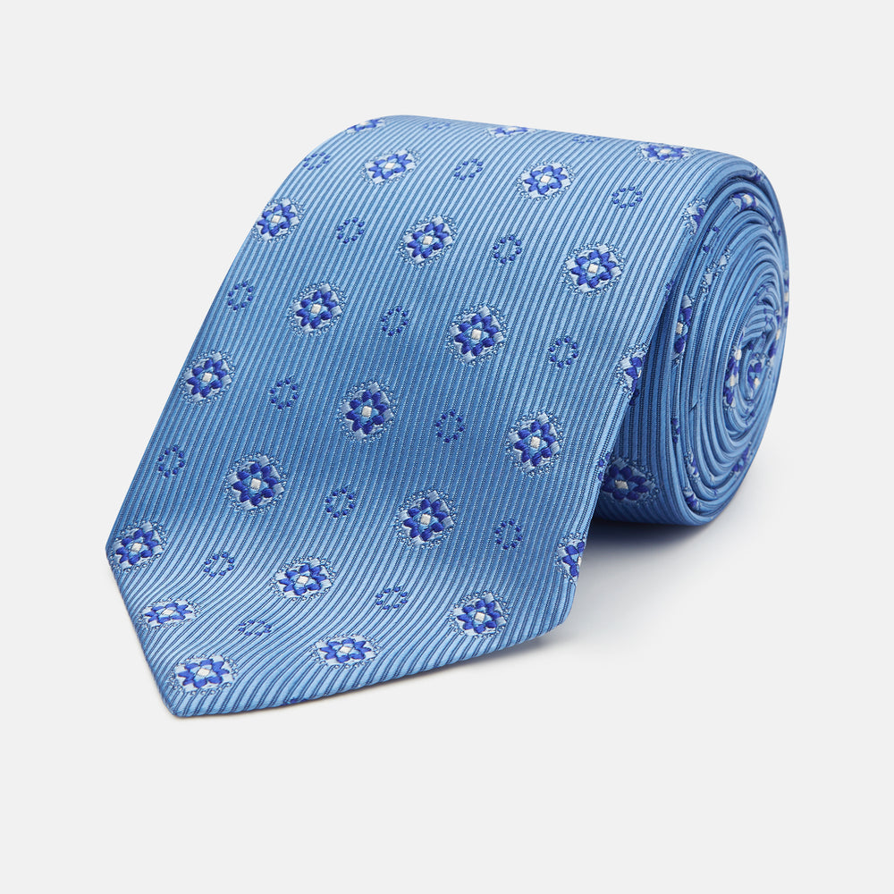 Blue Multi Floral Motif Silk Tie