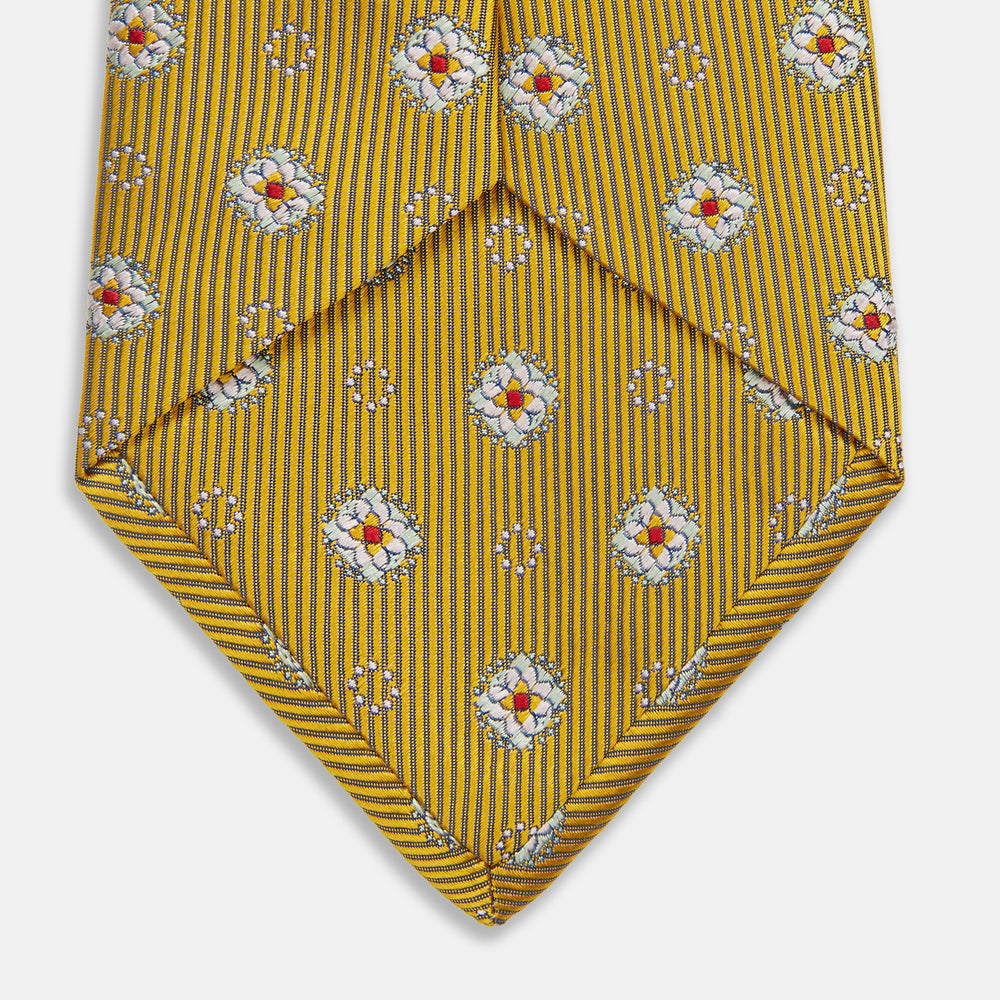 Yellow Multi Floral Motif Silk Tie