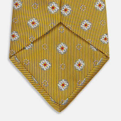 Yellow Multi Floral Motif Silk Tie Image 3