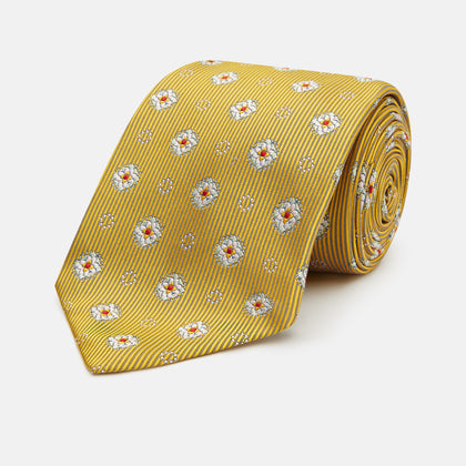 Yellow Multi Floral Motif Silk Tie