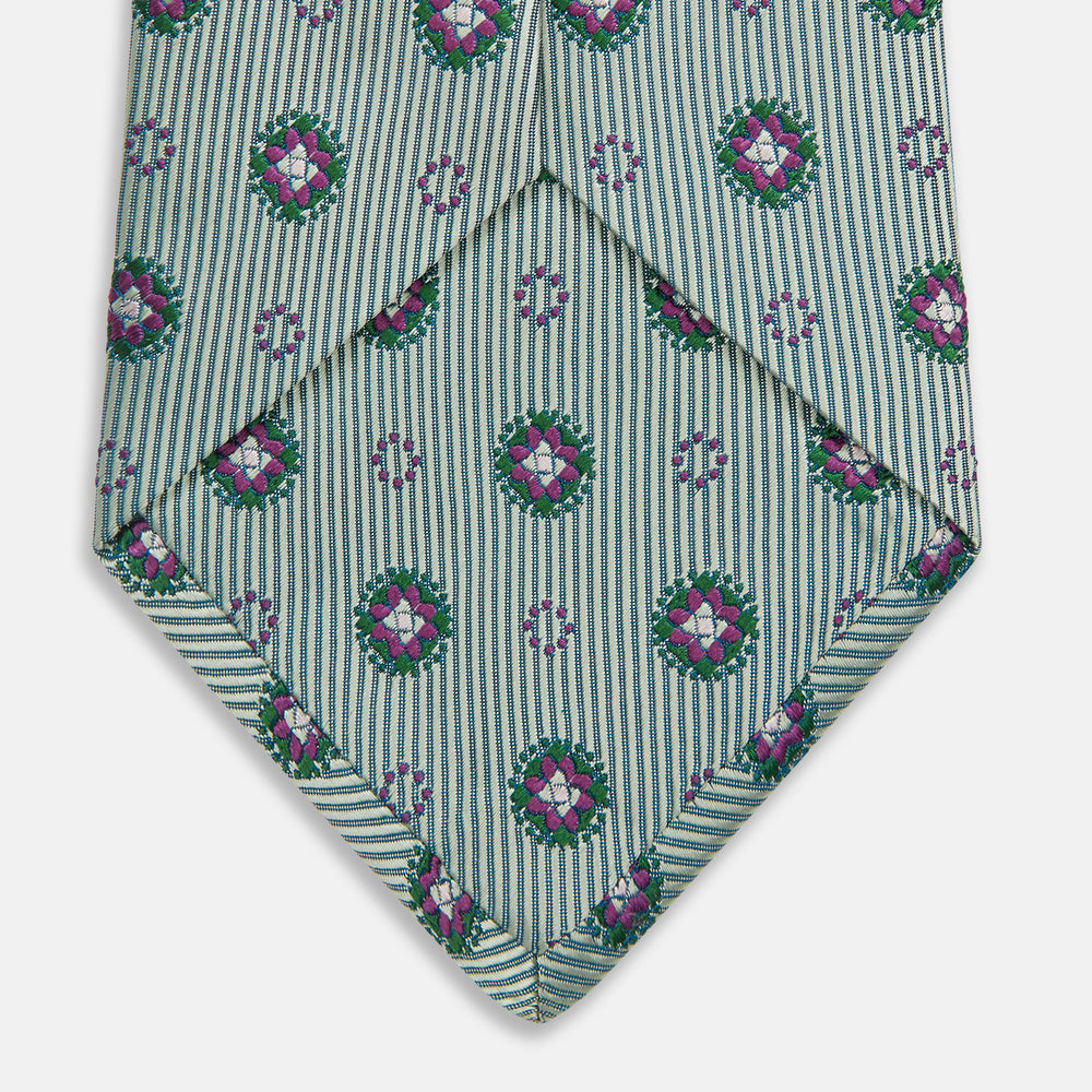 Green Multi Floral Motif Silk Tie