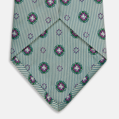 Green Multi Floral Motif Silk Tie Image 3