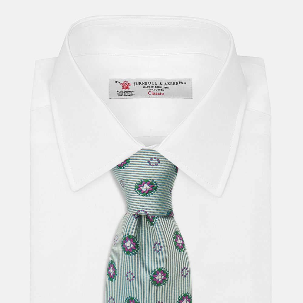 Green Multi Floral Motif Silk Tie
