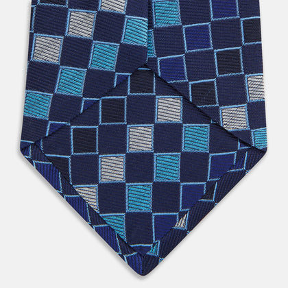 Blue Multi Check Silk Tie Image 3