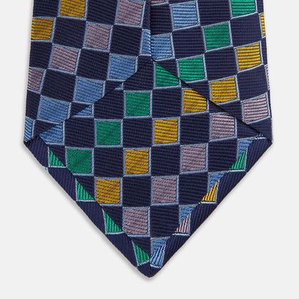 Green Multi Check Silk Tie Image 3