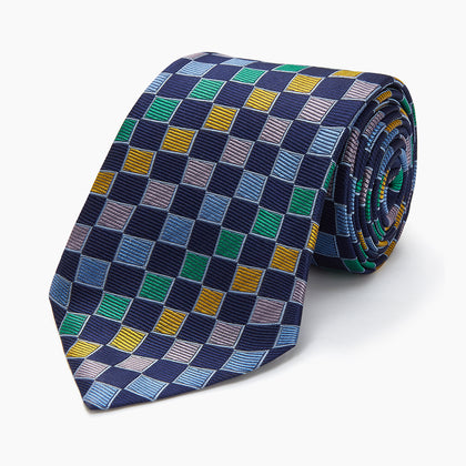 Green Multi Check Silk Tie Image 4
