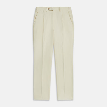 Cream Lightweight Wool Pleated Jasper Trouser