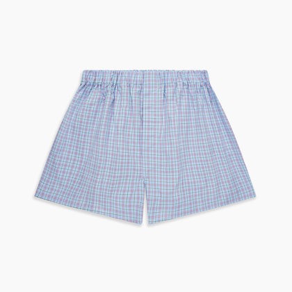 Blue, Purple & Green Check Cotton Boxer Shorts Image 2