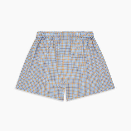 Blue, Orange & Navy Check Cotton Boxer Shorts Image 2