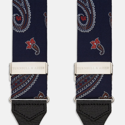 Navy Paisley Adjustable Silk Braces Image 1