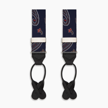 Navy Paisley Adjustable Silk Braces Image 2
