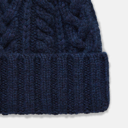 Navy Cashmere Cable Hat Image 1