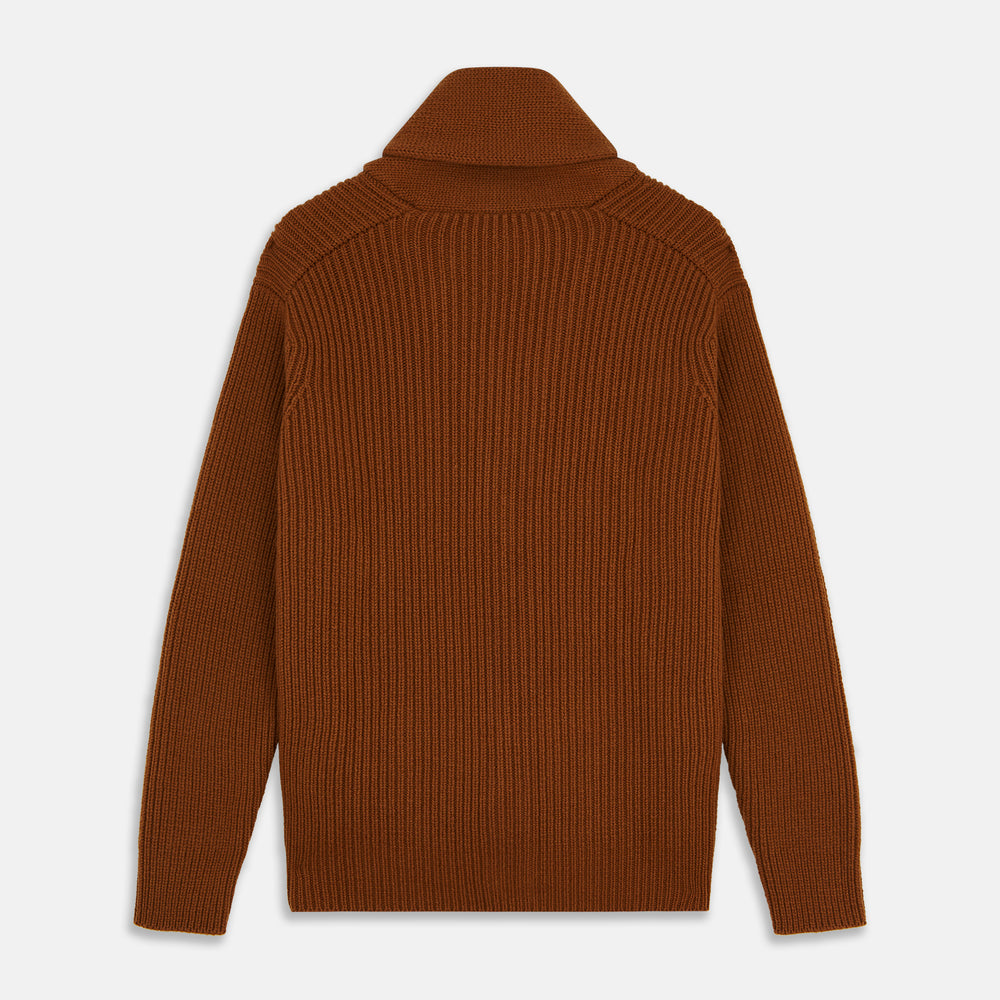 Brown Ainsley Ribbed Shawl Cashmere Cardigan