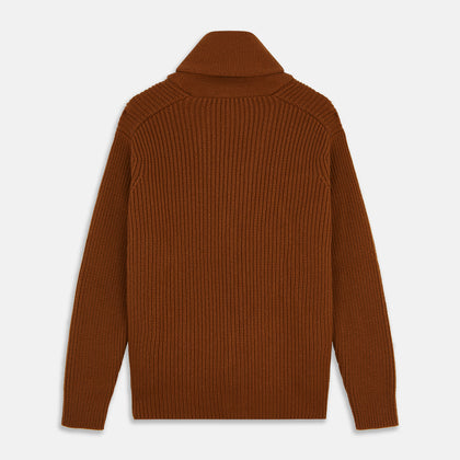 Brown Ainsley Ribbed Shawl Cashmere Cardigan Image 3