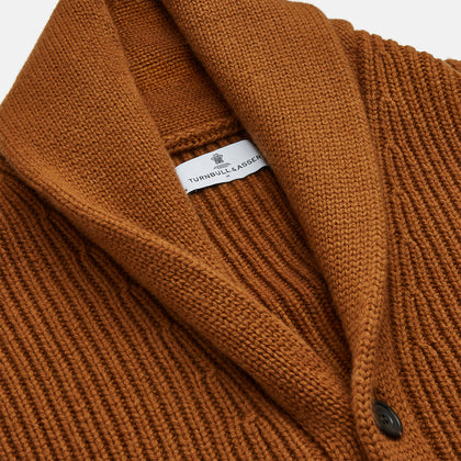 Brown Ainsley Ribbed Shawl Cashmere Cardigan Image 2