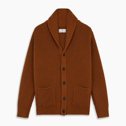 Brown Ainsley Ribbed Shawl Cashmere Cardigan Image 4