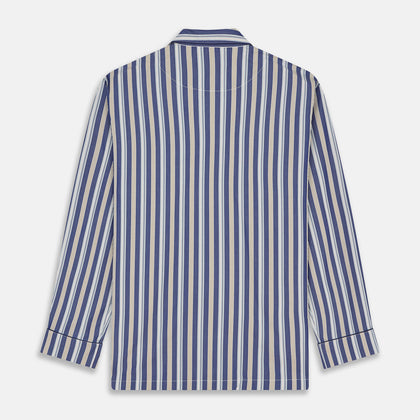 Blue Multi Stripe Cotton Modern Pyjama Set Image 4