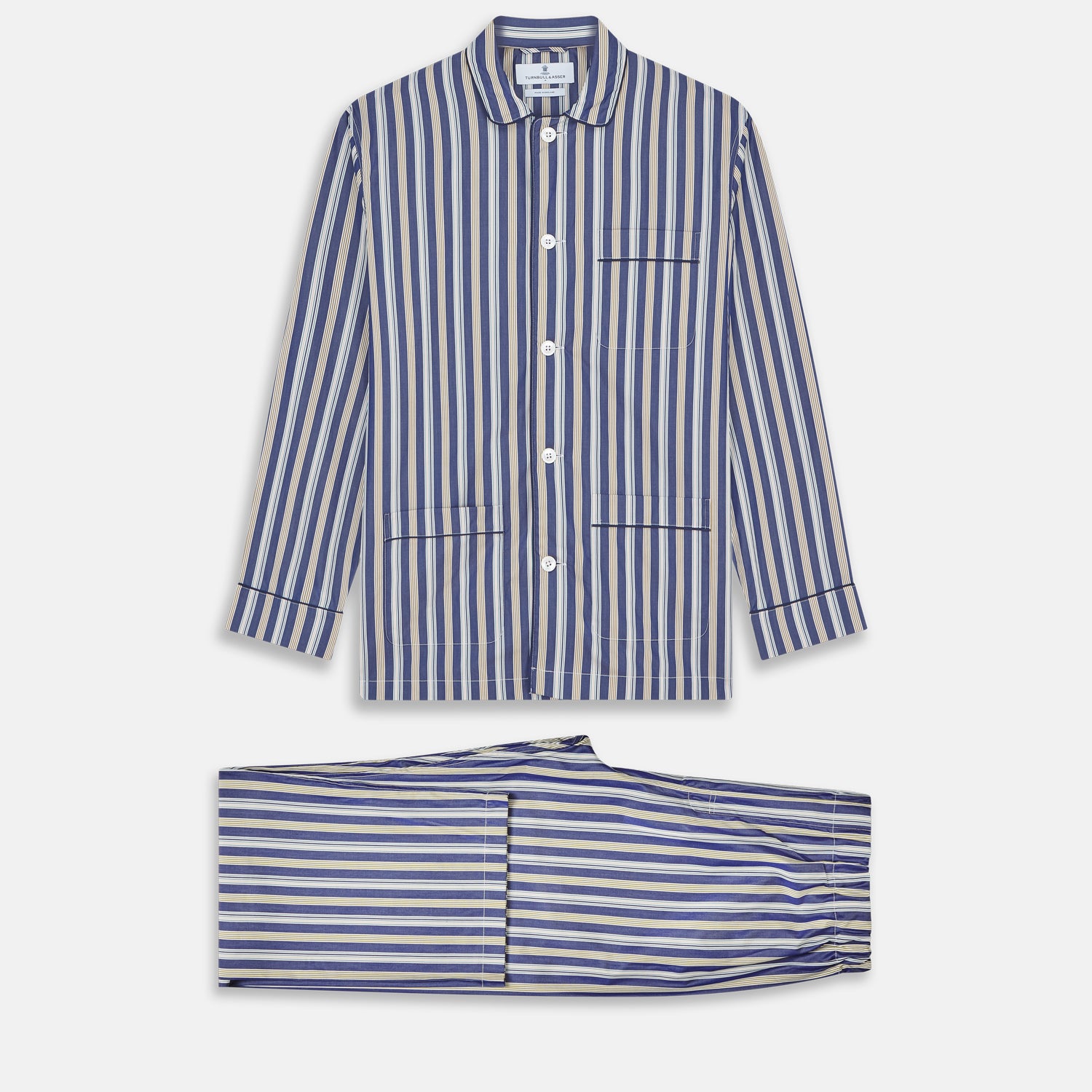 View 1 of product Blue Multi Stripe Cotton Modern Pyjama Set