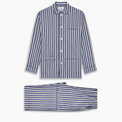 Blue Multi Stripe Cotton Modern Pyjama Set Image 6