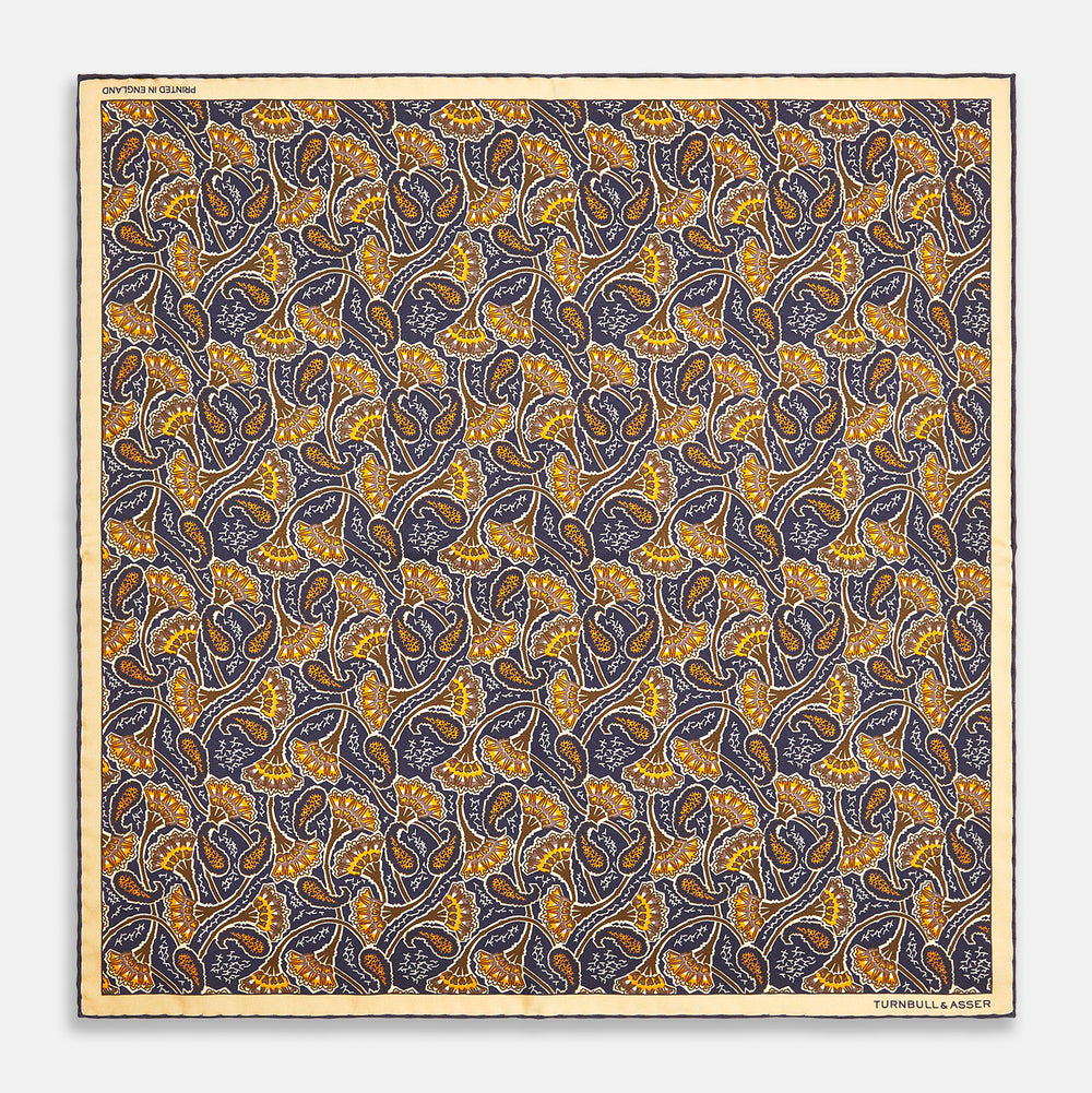Blue Multi Roosters Head Silk Pocket Square
