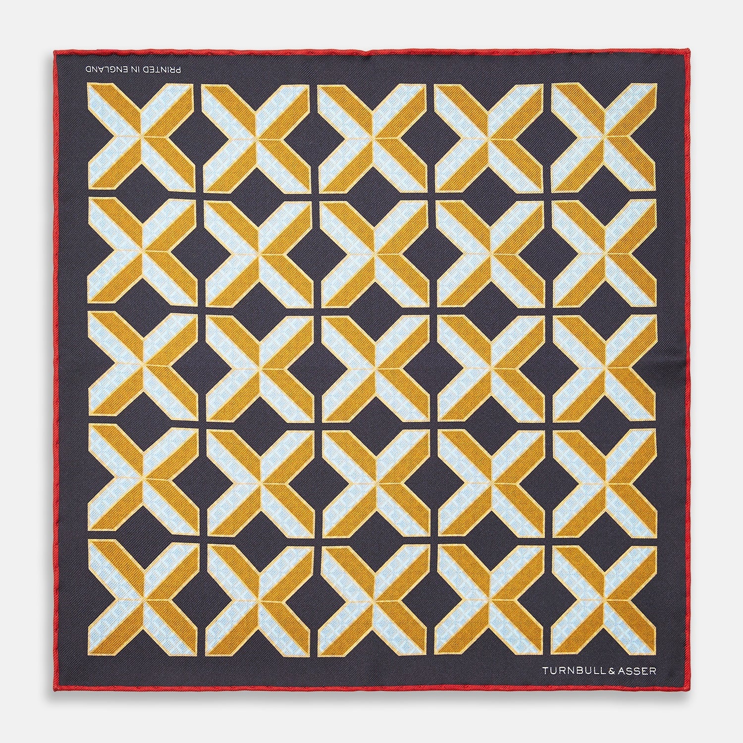 View 1 of product Navy Multi Crosses Double-Faced Silk Pocket Square