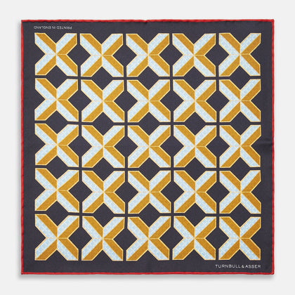 Navy Multi Crosses Double-Faced Silk Pocket Square