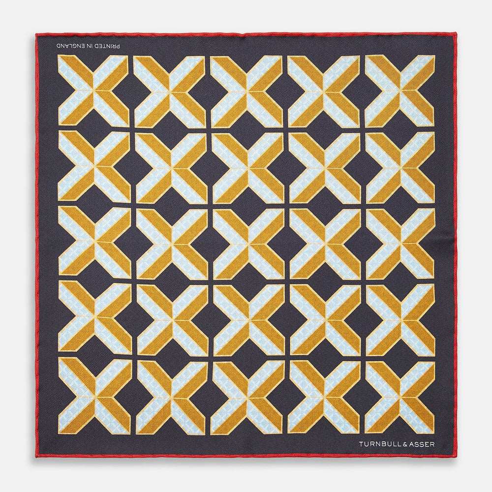 Navy Multi Crosses Double-Faced Silk Pocket Square
