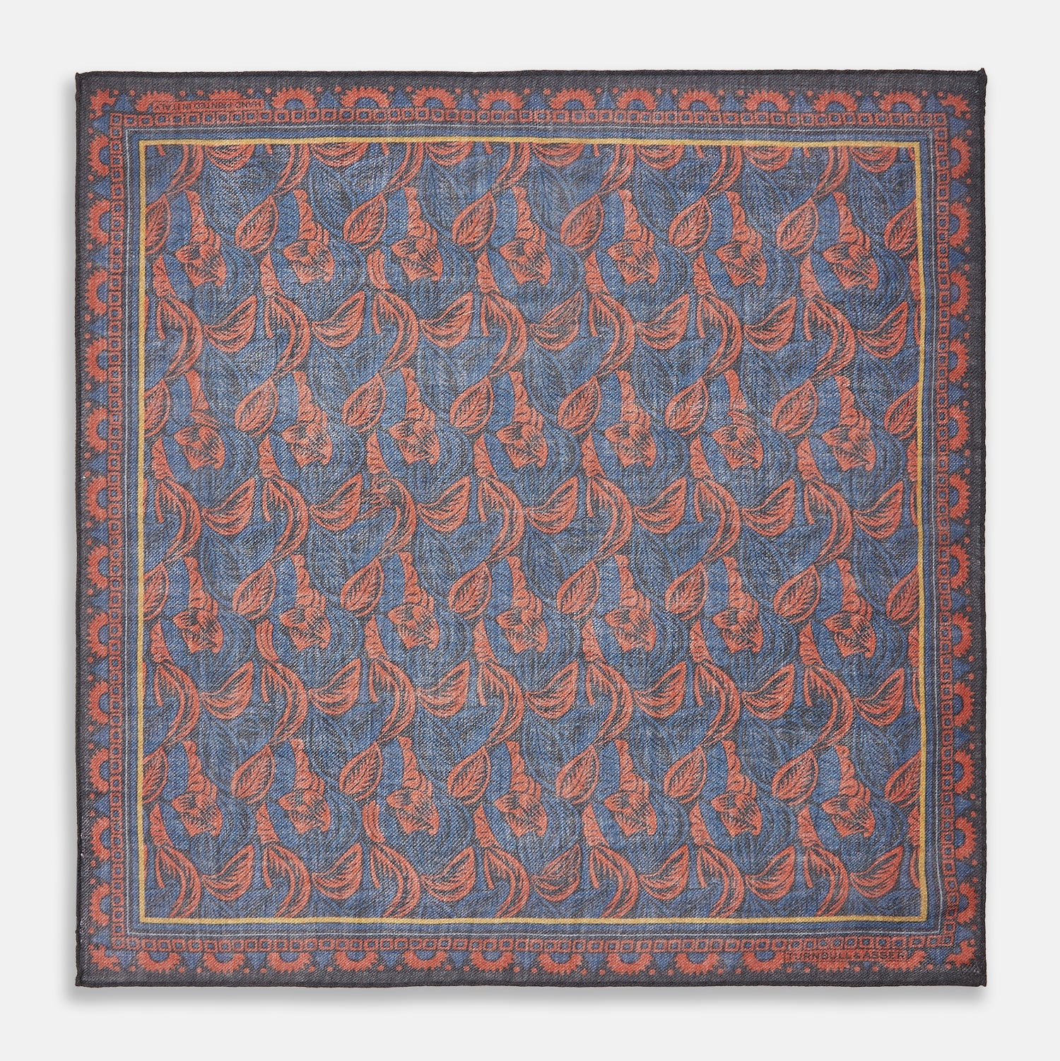 View 1 of product Navy Multi Camo Birds Wool Twill Pocket Square