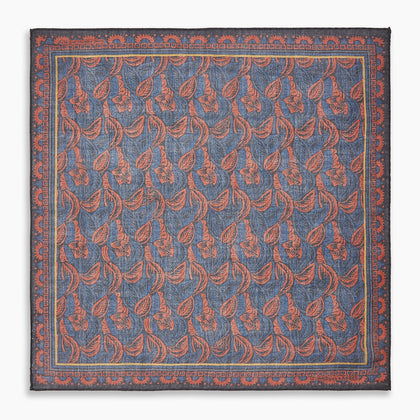Navy Multi Camo Birds Wool Twill Pocket Square Image 3