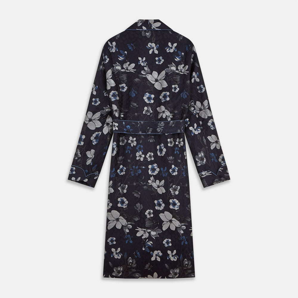 Navy Floral Silk Jacquard Pierce Gown
