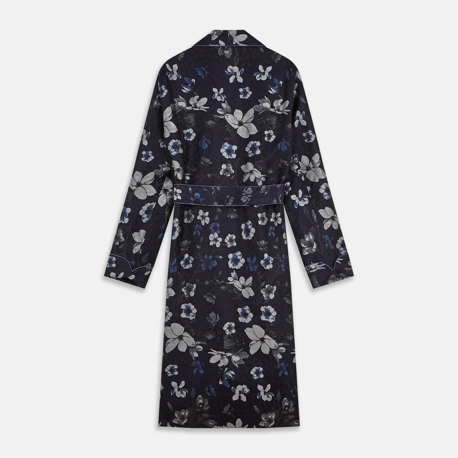 View 5 of product Navy Floral Silk Jacquard Pierce Gown