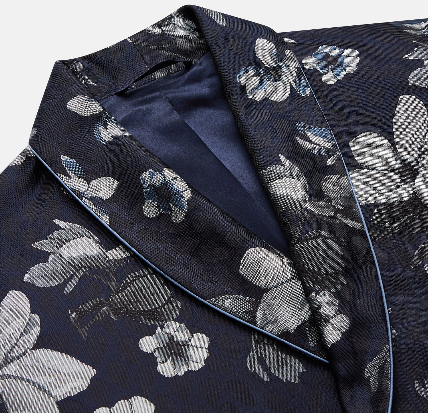 View 3 of product Navy Floral Silk Jacquard Pierce Gown
