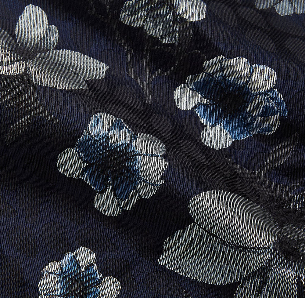 Navy Floral Silk Jacquard Pierce Gown