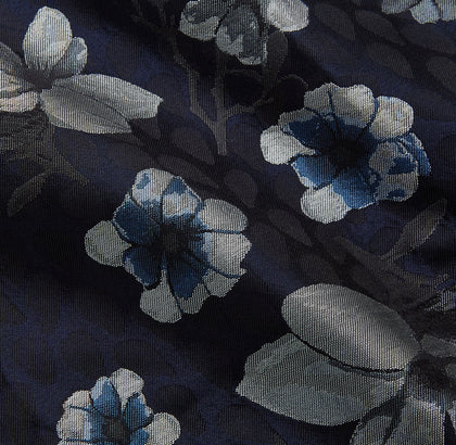 Navy Floral Silk Jacquard Pierce Gown Image 1