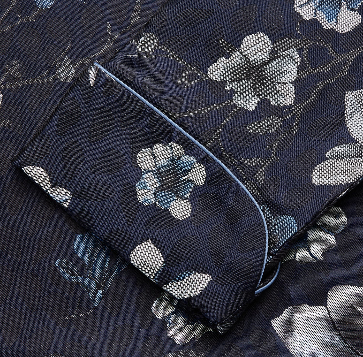 View 4 of product Navy Floral Silk Jacquard Pierce Gown