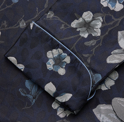 Navy Floral Silk Jacquard Pierce Gown Image 3