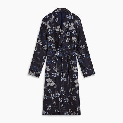 Navy Floral Silk Jacquard Pierce Gown Image 5