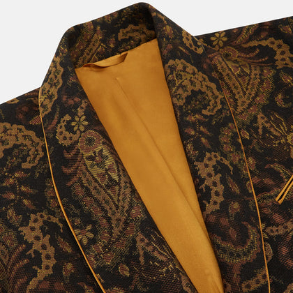 Gold Multi Floral Cotton, Wool & Silk Jacquard Pierce Gown Image 1