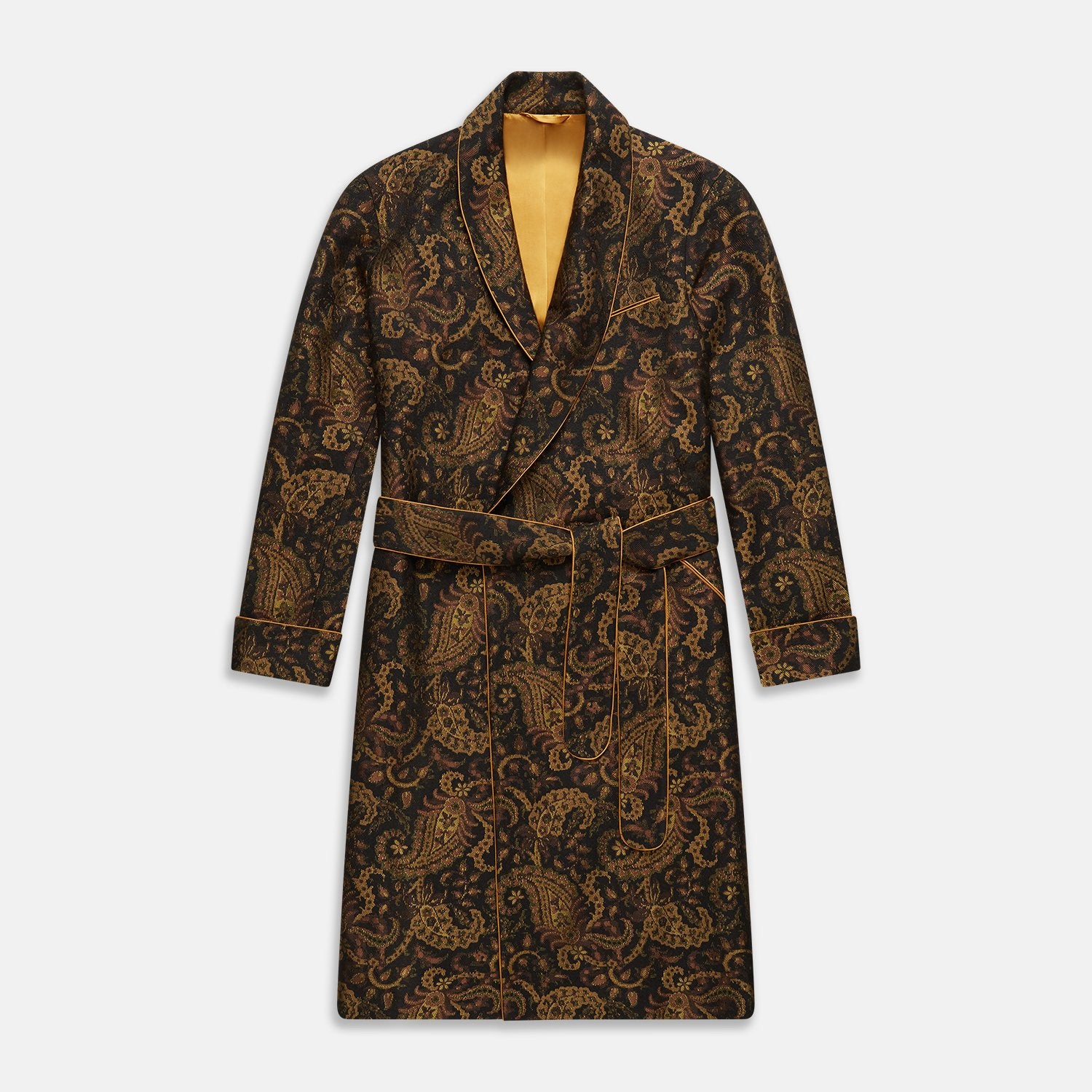 Gold Multi Floral Cotton, Wool & Silk Jacquard Pierce Gown